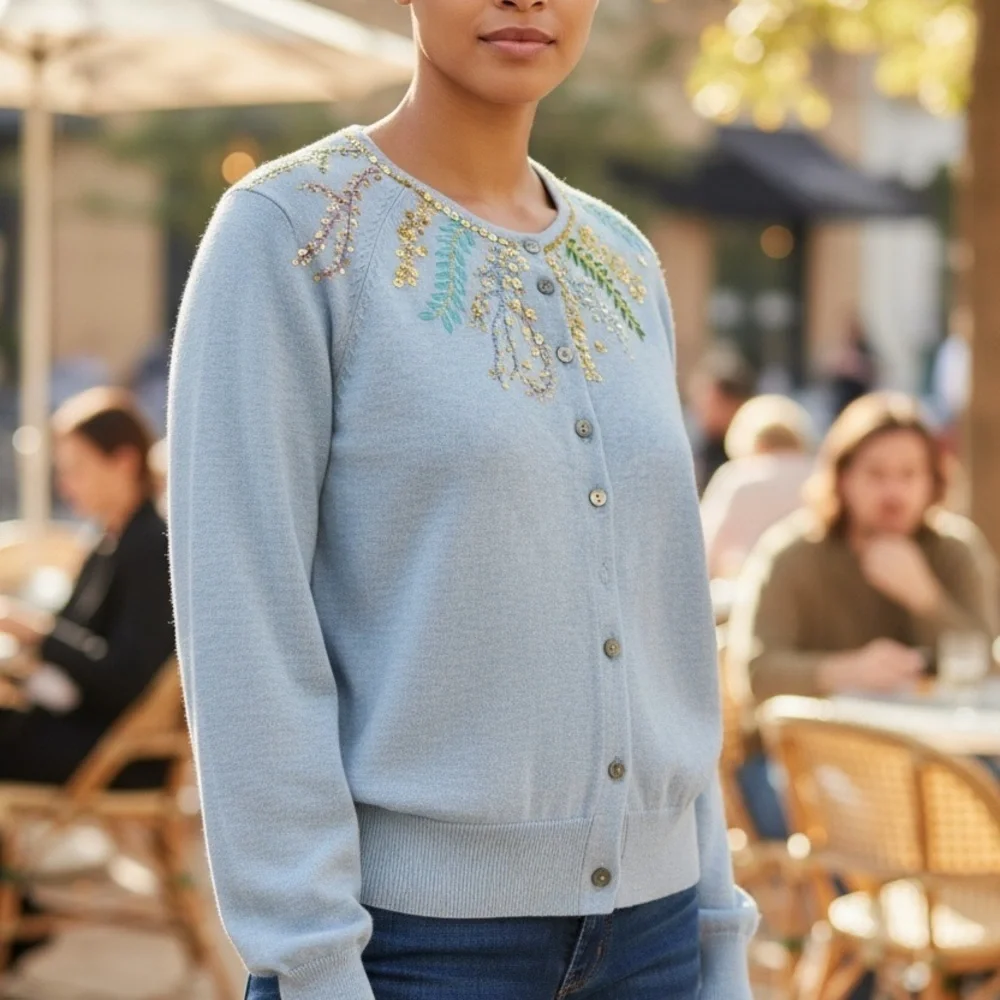 Sundance Embroidered Lt. Blue sweater, ladies’ size S‎